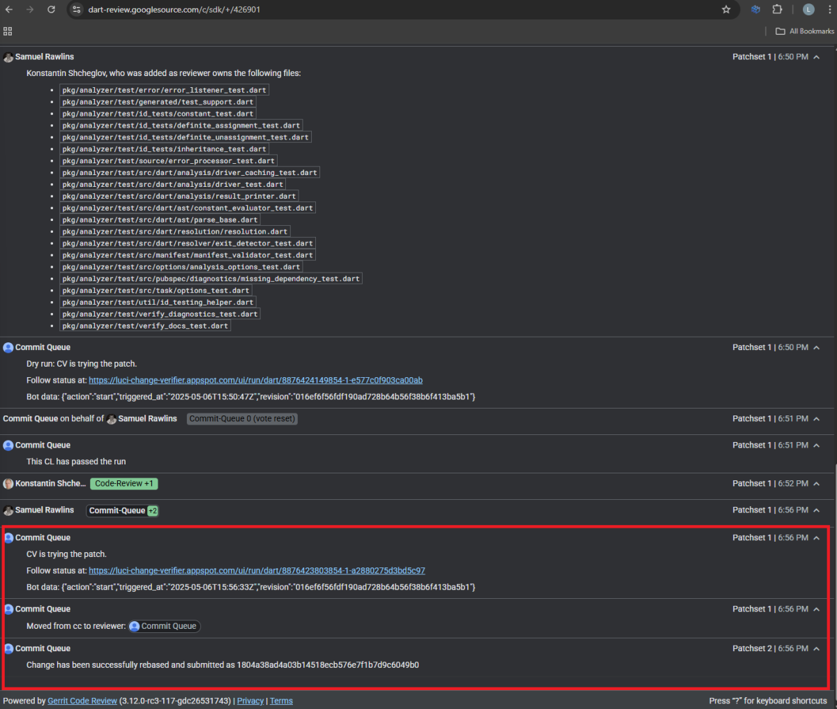 6 – The Commit Queue bot merges the code change